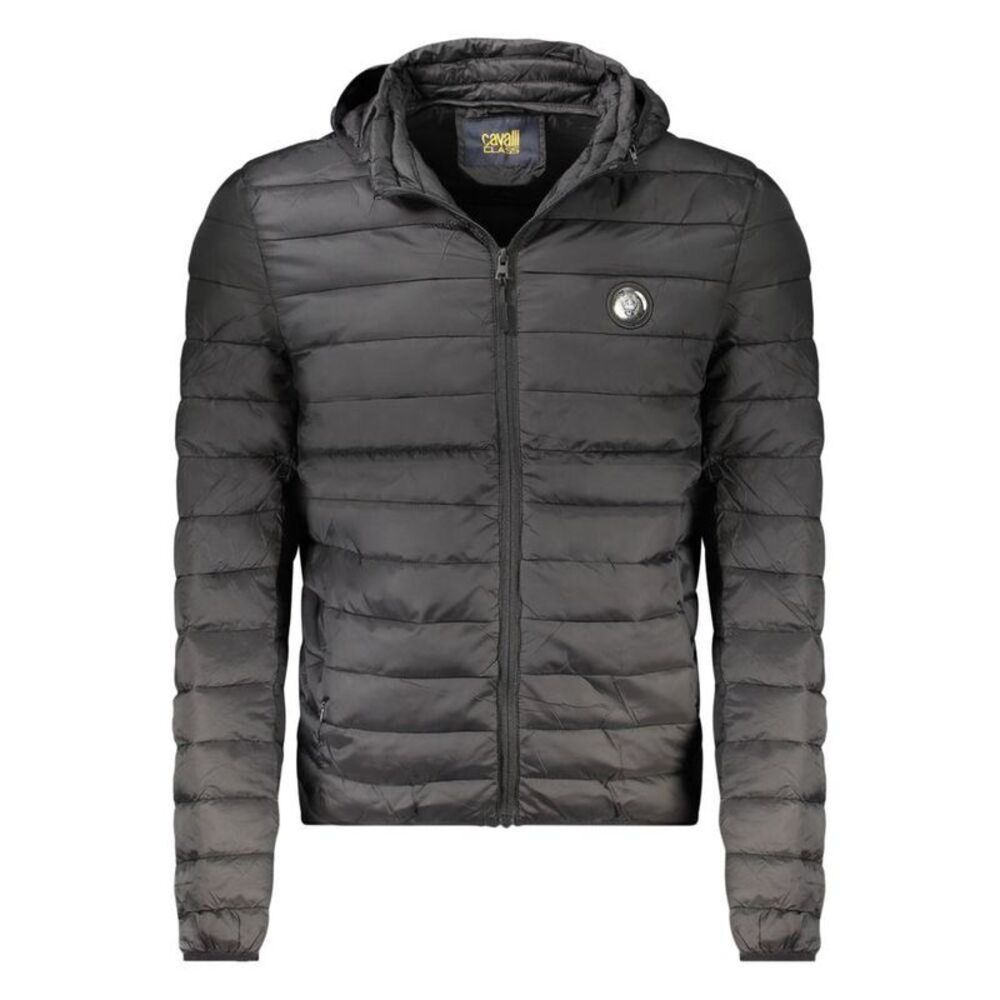 Cavalli Class Polyester Jacket with Zipper Closure and Pockets Men Black Jackets